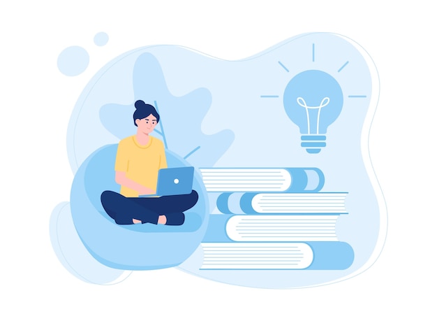 mujer sentada con una computadora portátil concepto de educación en línea aprendizaje a distancia concepto de ilustración plana