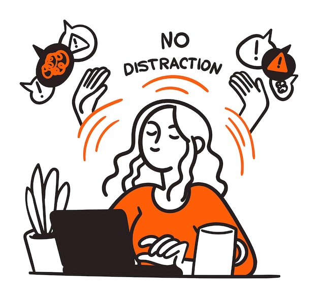 una mujer sentada frente a su computadora sin distracciones a su alrededor