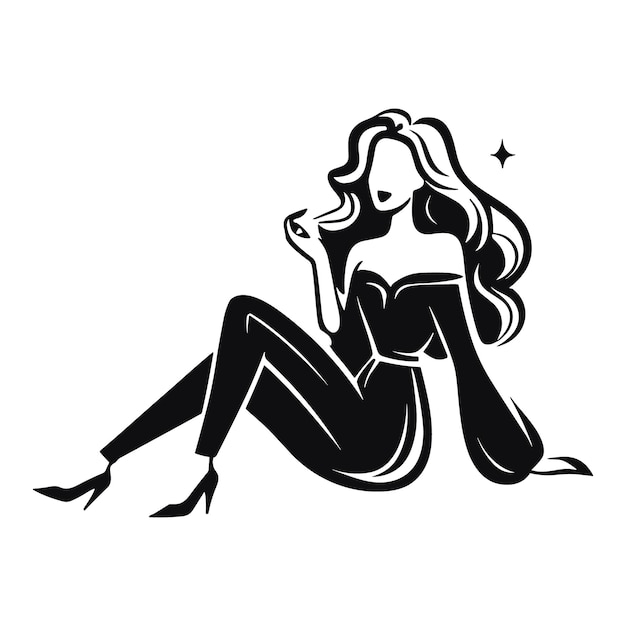 Una mujer sentada con el pelo largo, silueta de arte.
