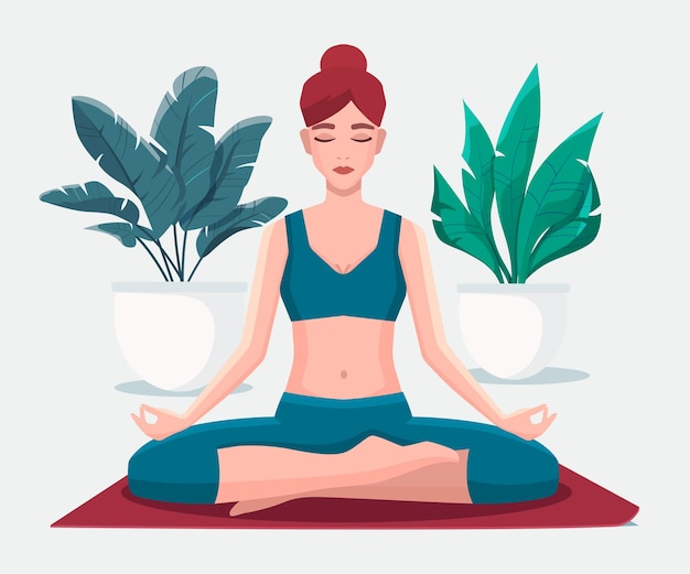 Mujer sentada en posición de loto practicando meditación
