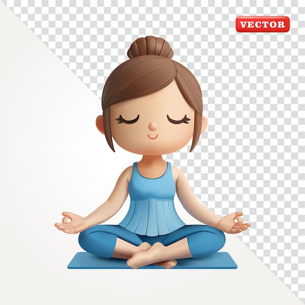 Mujer sentada relajada haciendo yoga vector 3D adecuado para la salud