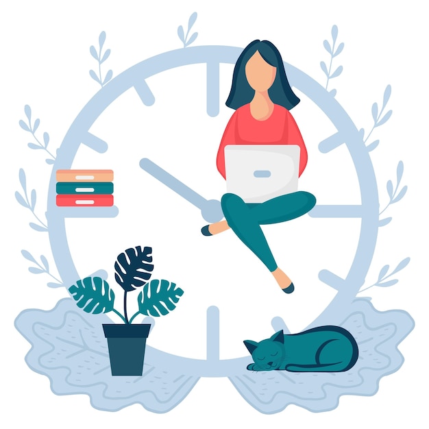 Vector mujer sentada reloj flechas 2