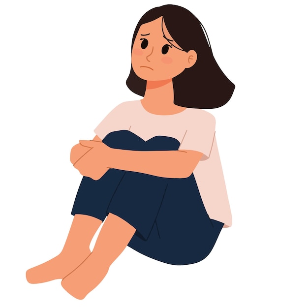 Vector mujer sentada con un sentimiento triste y una ilustración de sueño diurno