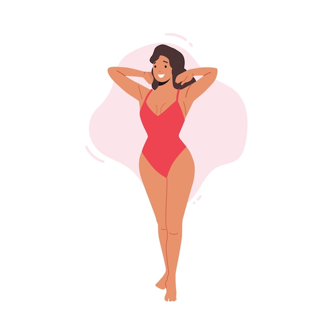 Vector mujer sexy posando en traje de baño rojo de una pieza personaje femenino joven use la colección de verano para la playa o la piscina