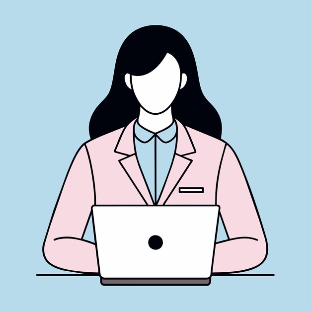 una mujer se sienta en un escritorio con una computadora portátil y una mujer con una camisa blanca