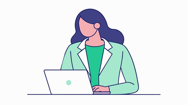 una mujer se sienta en un escritorio con una computadora portátil y una mujer está mirando su computadora portatil