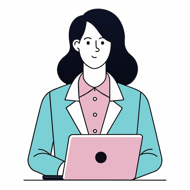 una mujer se sienta frente a una computadora portátil con una mujer en su regazo y un logotipo de una mujer con un gran círculo en el medio