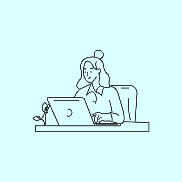 una mujer se sienta frente a una computadora portátil con una mujer trabajando en ella