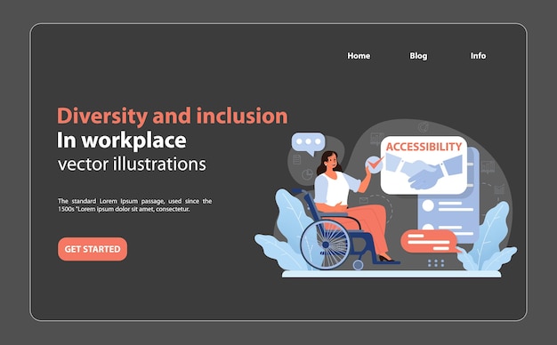 Vector la mujer en silla de ruedas interactúa con la plataforma digital