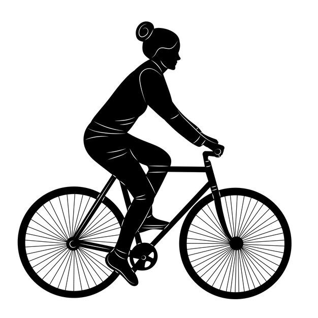 Vector mujer en una silueta de bicicleta en un vector de fondo blanco