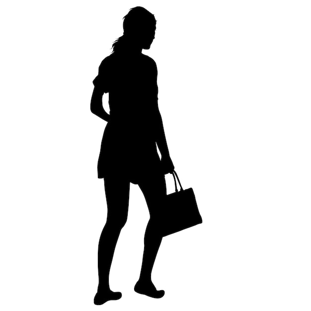 Mujer silueta negra de pie personas en fondo blanco