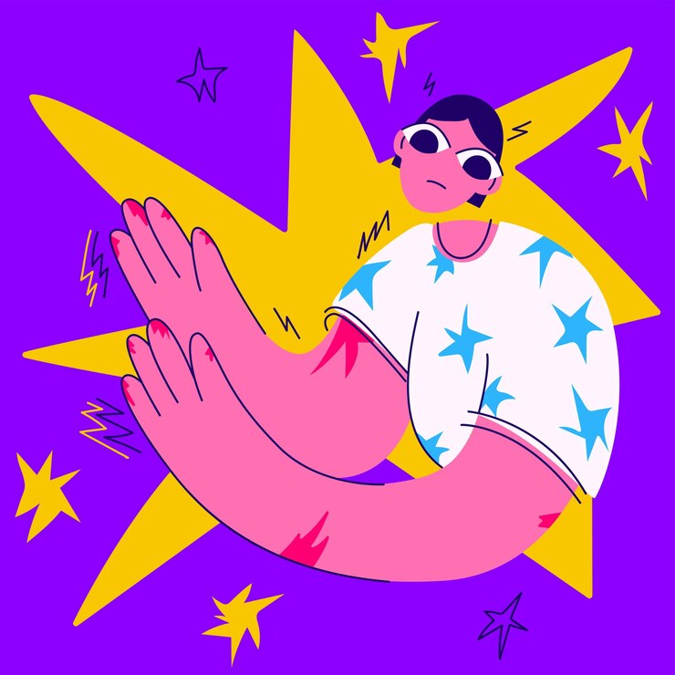 Vector mujer con síndrome obsesivo una persona malsana sufre de problemas neurológicos de autolesión persona ansiosa malsana mirando el brazo lesionado molesto por los síntomas ilustración vectorial