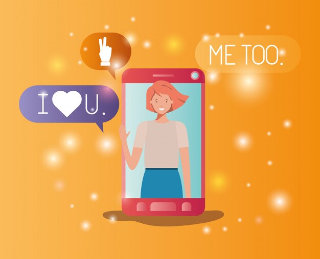 Vector mujer en smartphone con burbujas de redes sociales