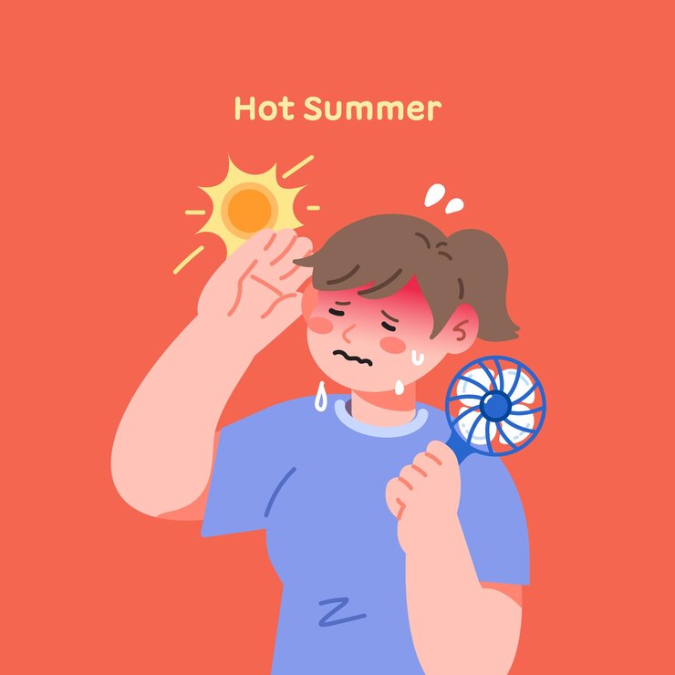 Vector una mujer con un sol caluroso de verano en la cabeza