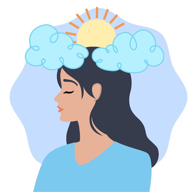 Mujer con sol y nubes que simbolizan claridad mental y positividad