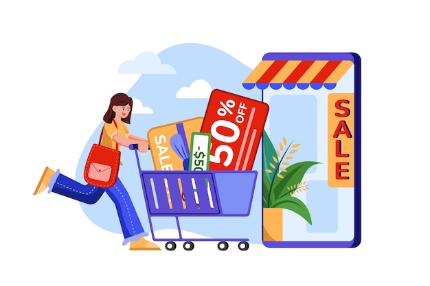 Mujer solicitando un cupón para un descuento en las compras en línea