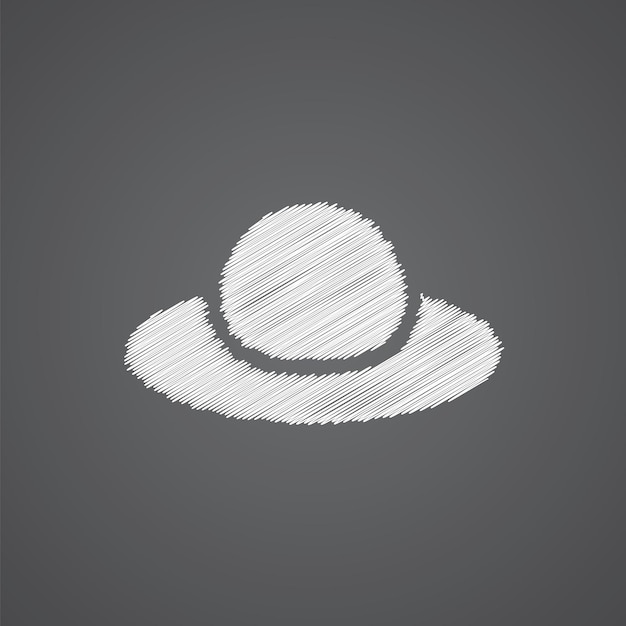 Mujer sombrero dibujo logo doodle icono aislado sobre fondo oscuro