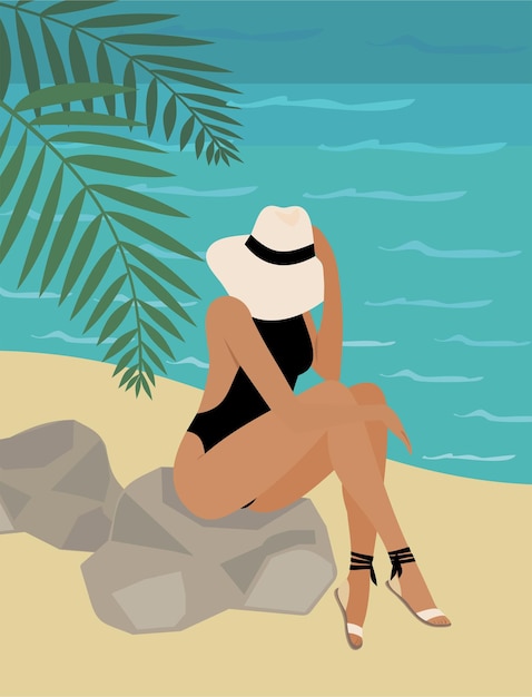 Mujer con sombrero en la playa