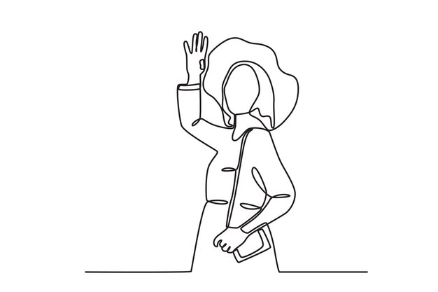 Una mujer con un sombrero saluda a su amiga dibujo en línea de primavera