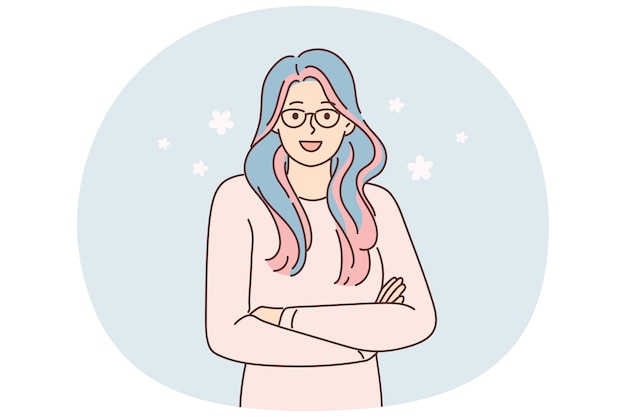 mujer sonriente, con, colorido, pelo