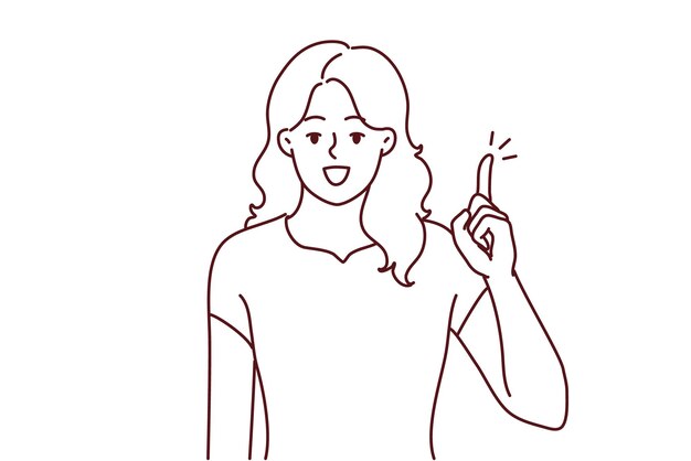 Mujer sonriente con el dedo hacia arriba generar idea