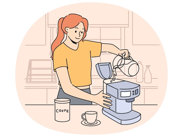mujer sonriente, elaboración, café, en, máquina