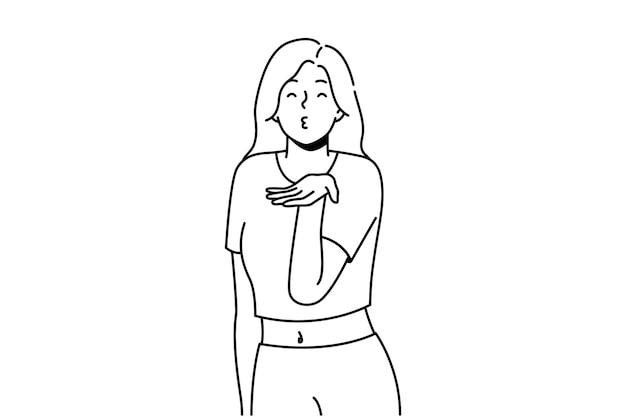 Mujer sonriente envía besos de aire