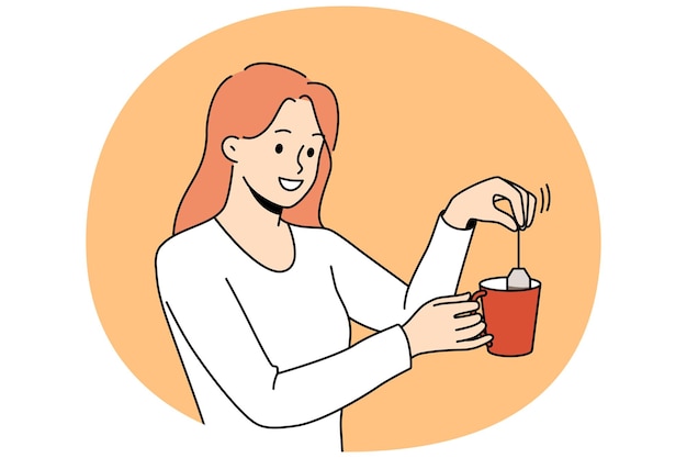 Mujer sonriente hacer té en taza