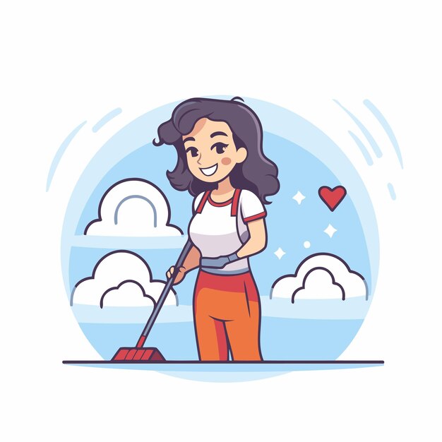 Vector mujer sonriente limpiando el cielo ilustración vectorial al estilo de dibujos animados