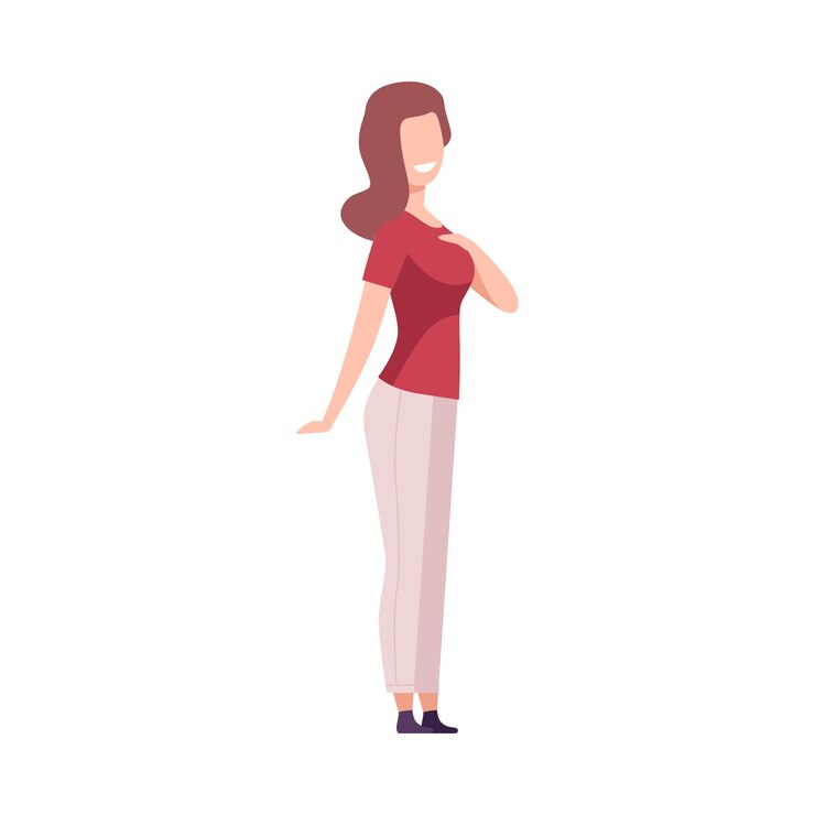 Vector mujer sonriente personaje de chica feliz con ropa casual elegante ilustración vectorial plana