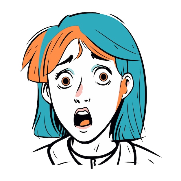 Vector mujer sorprendida ilustración vectorial de una chica con cabello azul