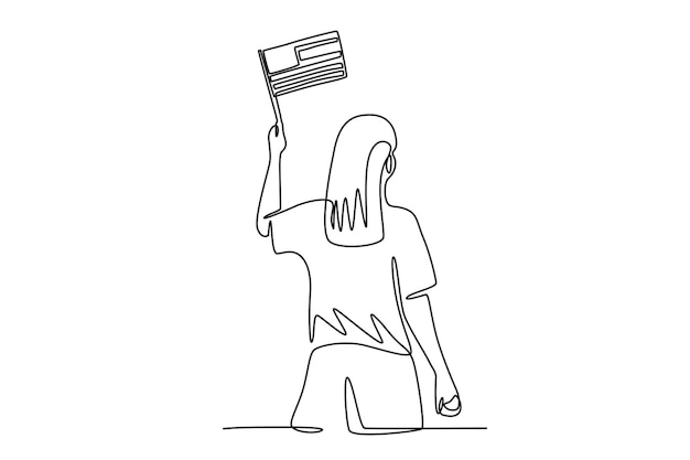 Mujer sosteniendo una bandera de los Estados Unidos concepto del 4 de julio dibujo en línea