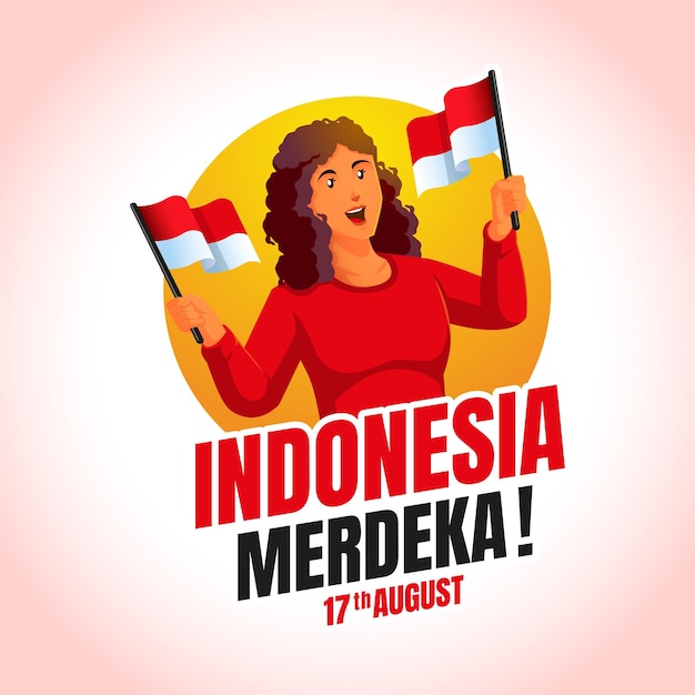 una mujer sosteniendo una bandera de indonesia celebrando el día de la independencia de indonesia