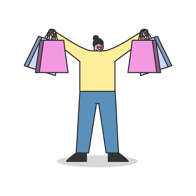 Mujer sosteniendo bolsas de compras feliz