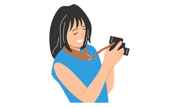 Mujer sosteniendo una cámara digital