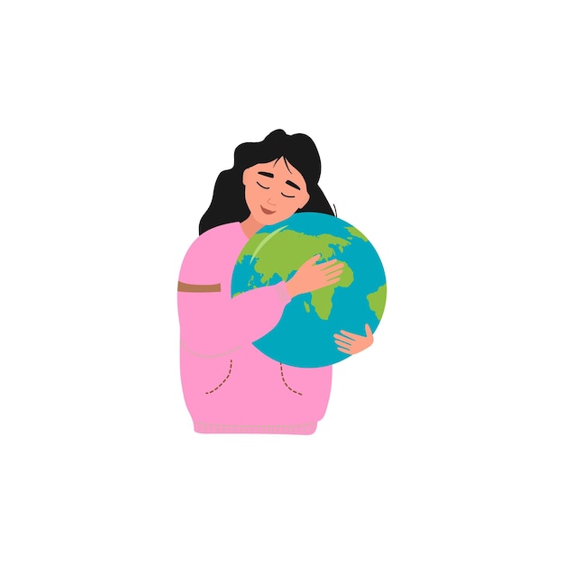 una mujer sosteniendo un globo con la palabra tierra en él