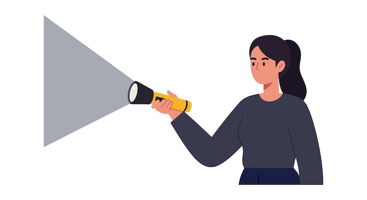 Vector mujer sosteniendo una linterna en estilo de arte vectorial de diseño plano con ilustración vectorial del efecto de haz de luz