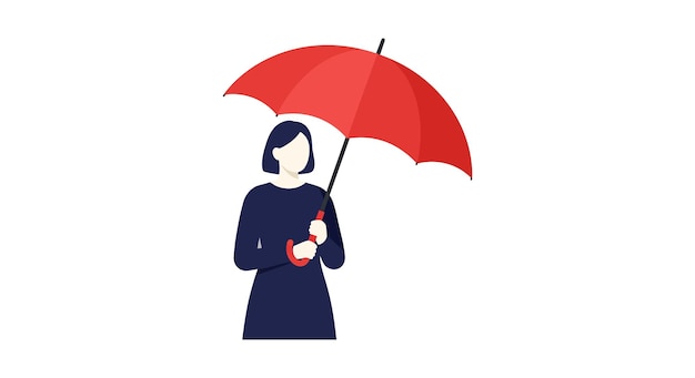 Mujer sosteniendo un paraguas rojo en una ilustración de vector mínimo plano