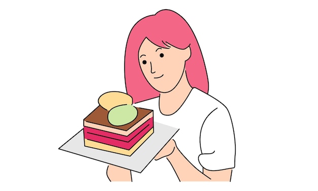Mujer sosteniendo un pastel de cumpleaños aislado en blanco