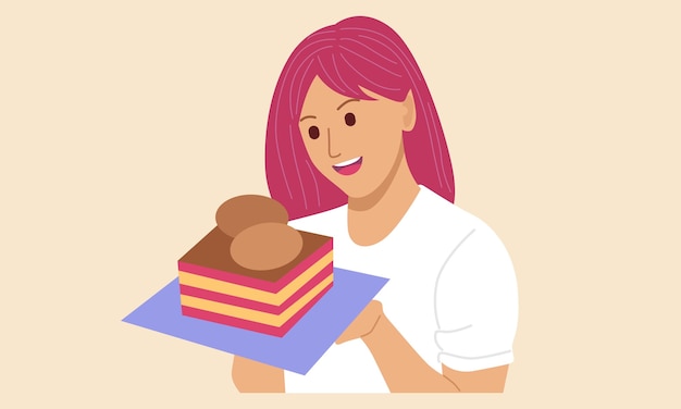Mujer sosteniendo un pastel de cumpleaños