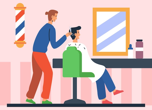 Mujer sosteniendo tijeras para cortar y peinar al cliente