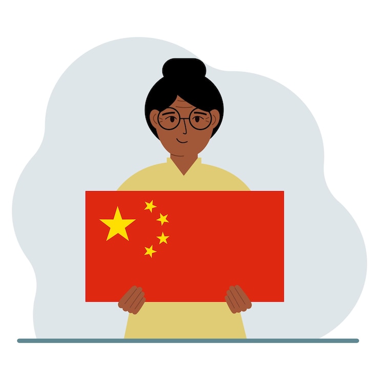 Vector una mujer sostiene una bandera china el concepto de fiesta nacional de demostración o patriotismo nacionalidad