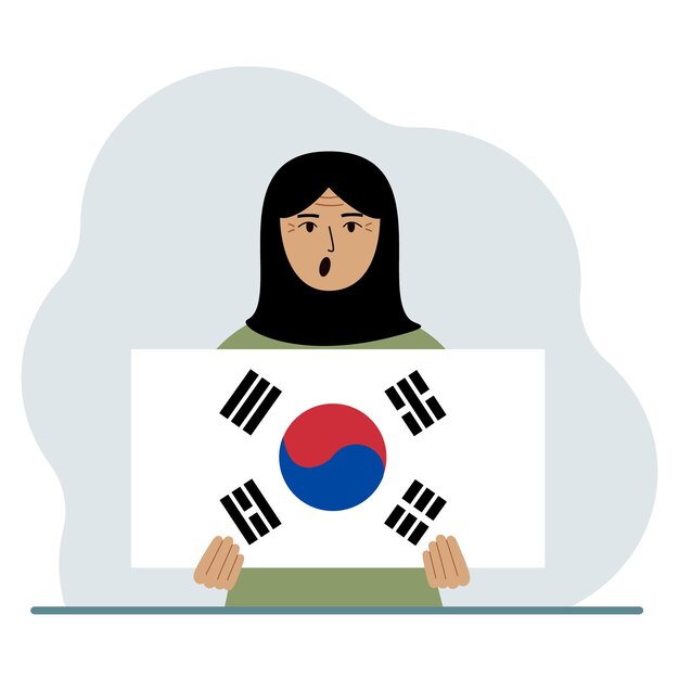 Una mujer sostiene la bandera de Corea del Sur El concepto de demostración nacional fiesta día de la independencia o patriotismo Nacionalidad