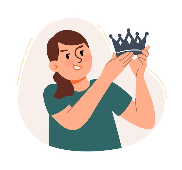 Una mujer sostiene una corona Auto admiración Auto engrandecimiento Análisis de consultoría de optimización empresarial
