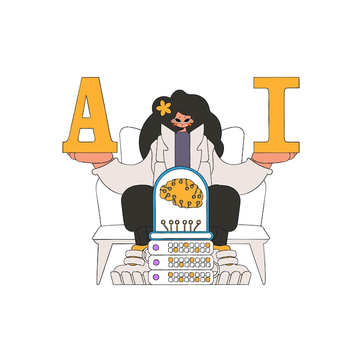 Vector una mujer sostiene a y i en sus manos, un vector del tema de ia.