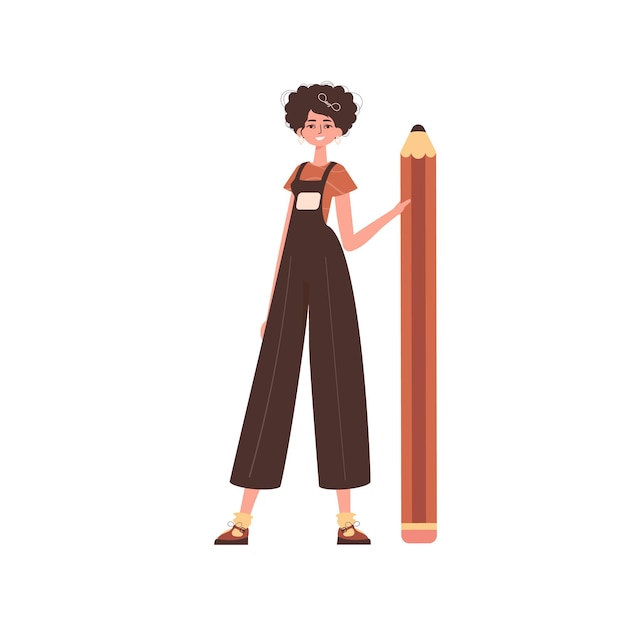 La mujer sostiene un lápiz. Estilo moderno y moderno.