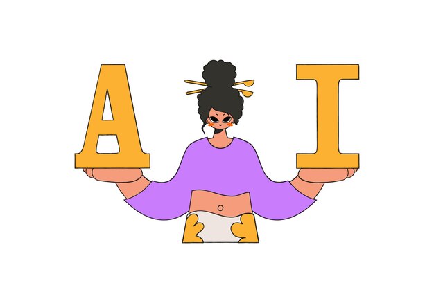 La mujer sostiene las letras AandI en un vector de ilustración relacionado con AI.