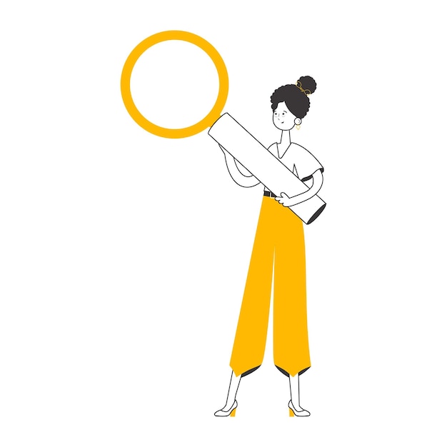 La mujer sostiene una lupa en sus manos Ilustración vectorial aislada de estilo lineal moderno