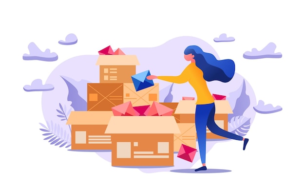 La mujer sostiene un mensaje importante y trata de enviarlo con la ayuda de la empresa de correos.