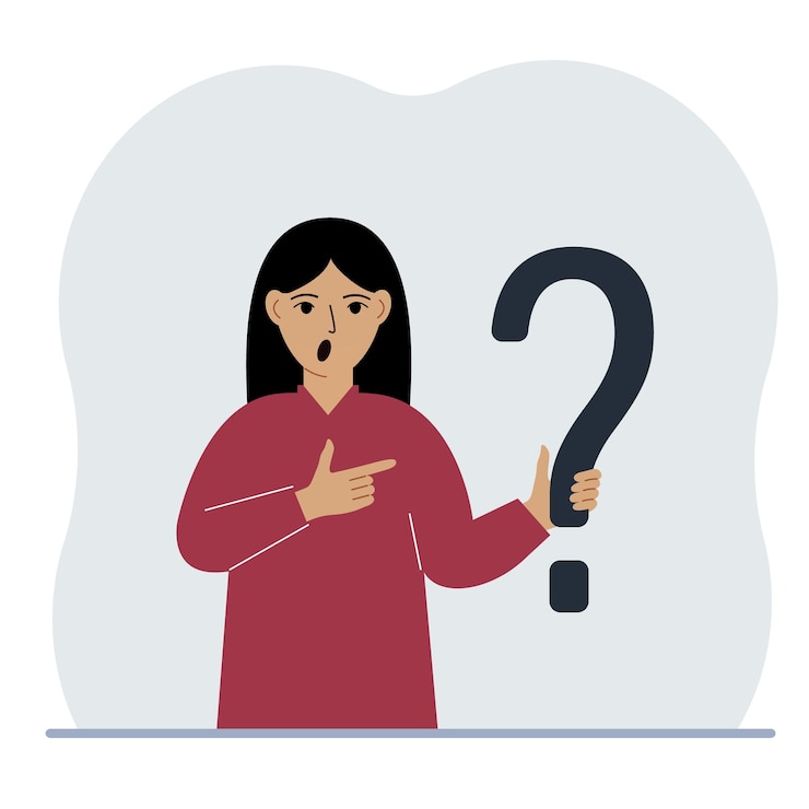 Vector una mujer sostiene un símbolo de signo de interrogación haga preguntas y busque respuestas preguntas frecuentes o concepto de preguntas frecuentes centro de soporte en línea